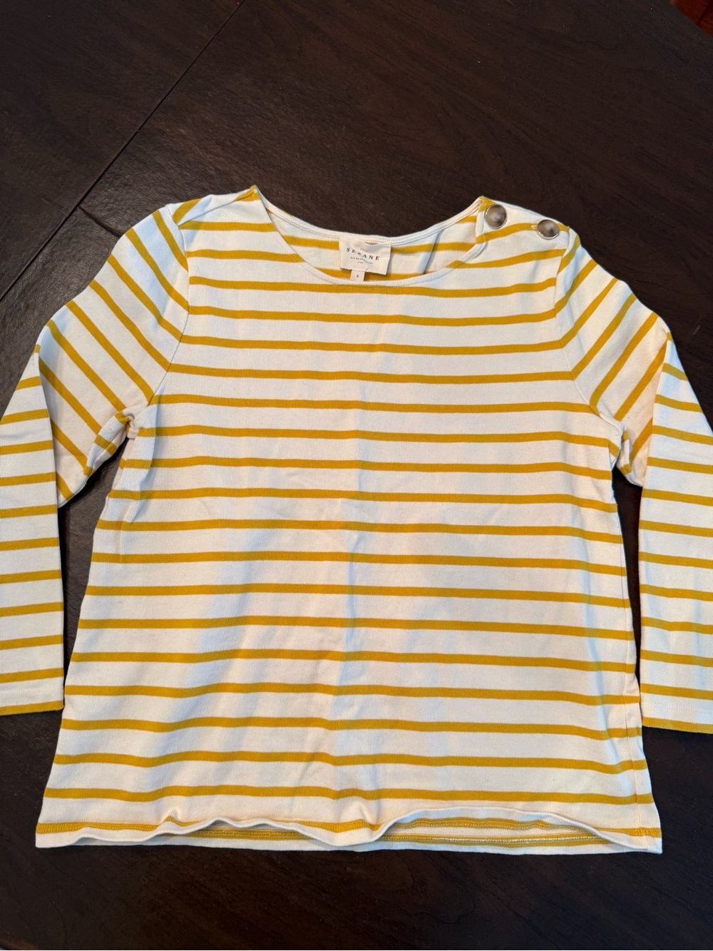 Sezane Colette Mariniere Yellow & Cream Striped Long-Sleeve Tee